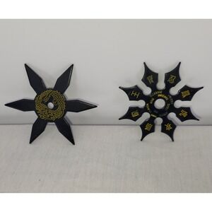Vintage Black Metal Shuriken Throwing Star Set Dragon Kanji Taiwan Ninja Gear